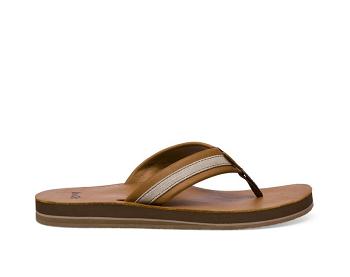 Sanuk Hullsome Leather St Hemp Men's Flip Flops Brown | Canada 295RVD
